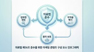 의료법 제56조 준수를 위한 마케팅 콘텐츠 구성 요소 인포그래픽