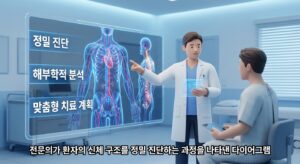 전문의가 환자의 신체 구조를 정밀 진단하는 과정을 나타낸 다이어그램