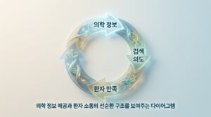 의학 정보 제공과 환자 소통의 선순환 구조를 보여주는 다이어그램