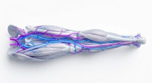 정확한 해부학적 구조를 보여주는 혈관 및 근육 조직의 3D 모델링
