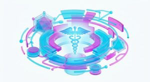 의학적 윤리와 올바른 정보 선택을 상징하는 추상적인 3D 일러스트