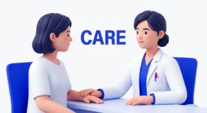 전문의와 환자의 신뢰 있는 대면 상담 장면